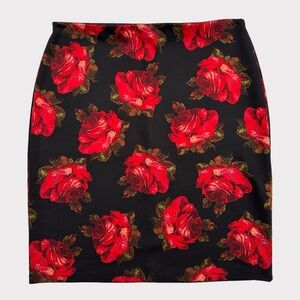 Betsy Johnson Pull On Red Roses Pencil Skirt Size XL